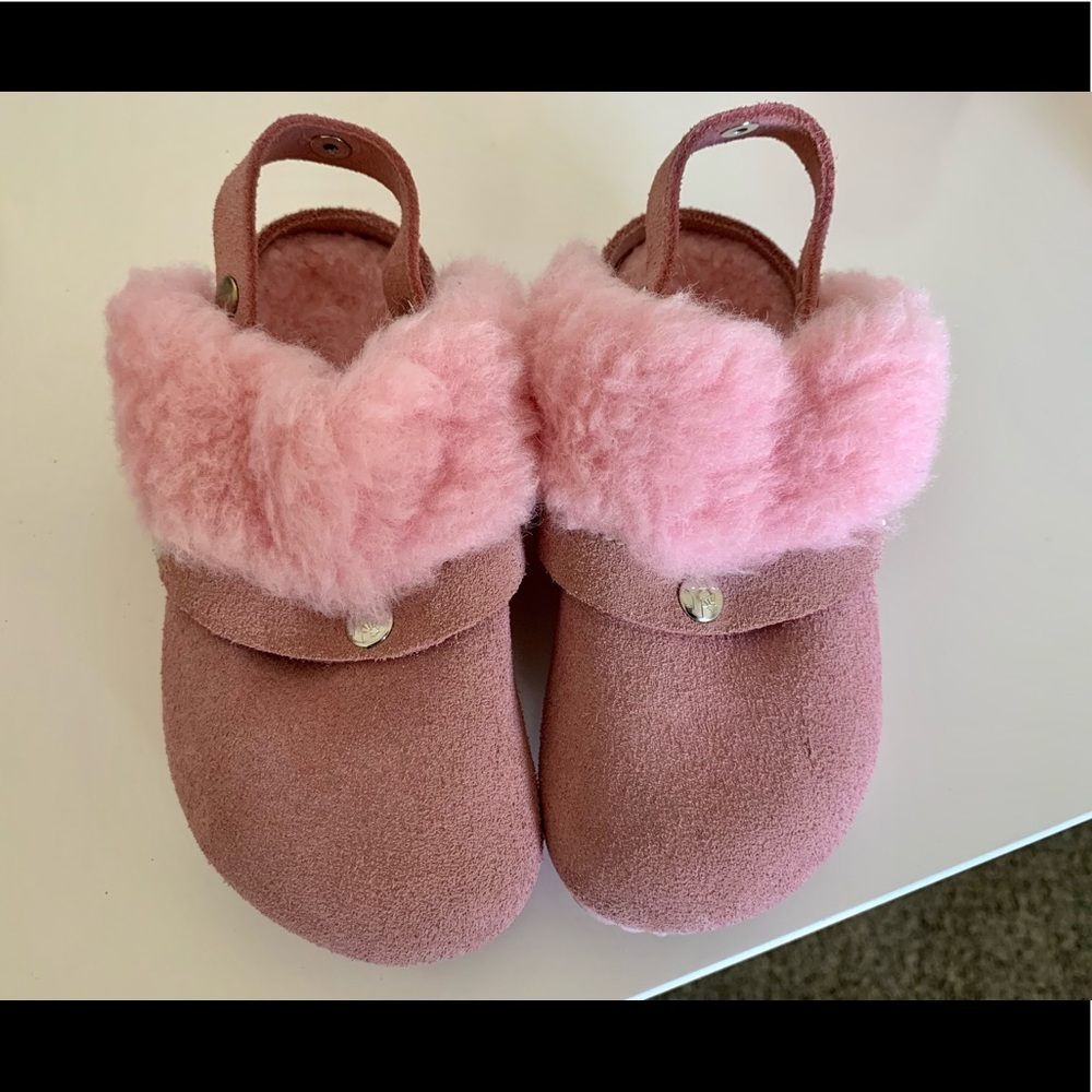 Toddler Birkenstock pink slip ons